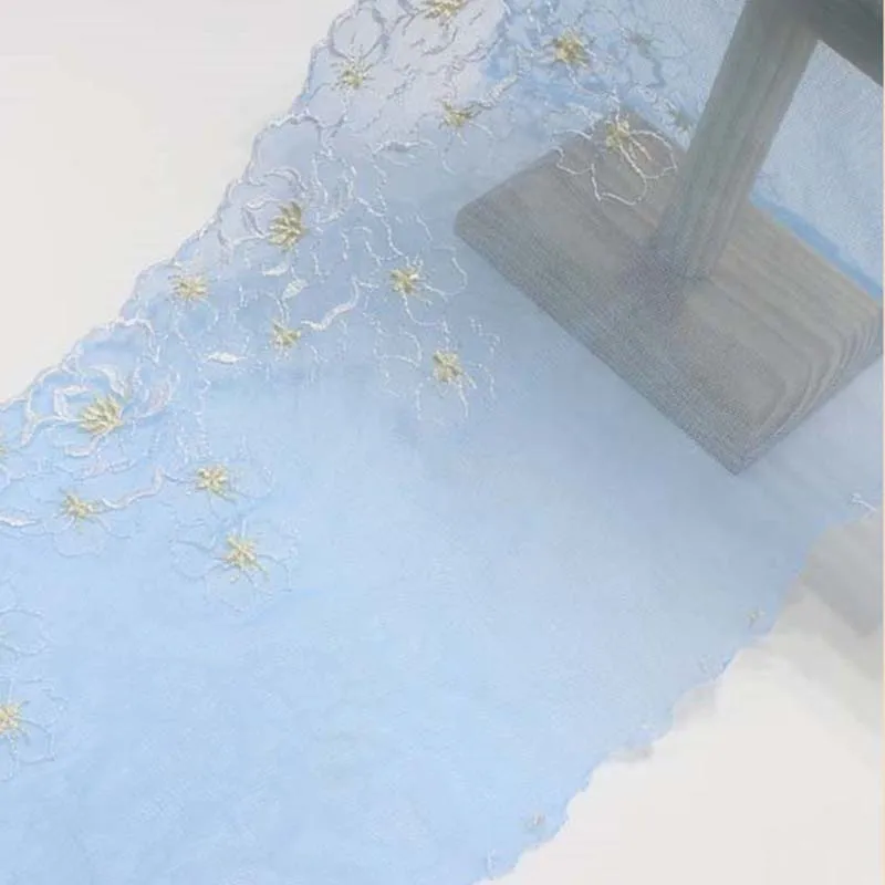 35Yards Handmade Floral Embroidered Lace Trim Blue Tulle Lingerie Underwear Clothes Curtain Craft Bra Sewing Fabric