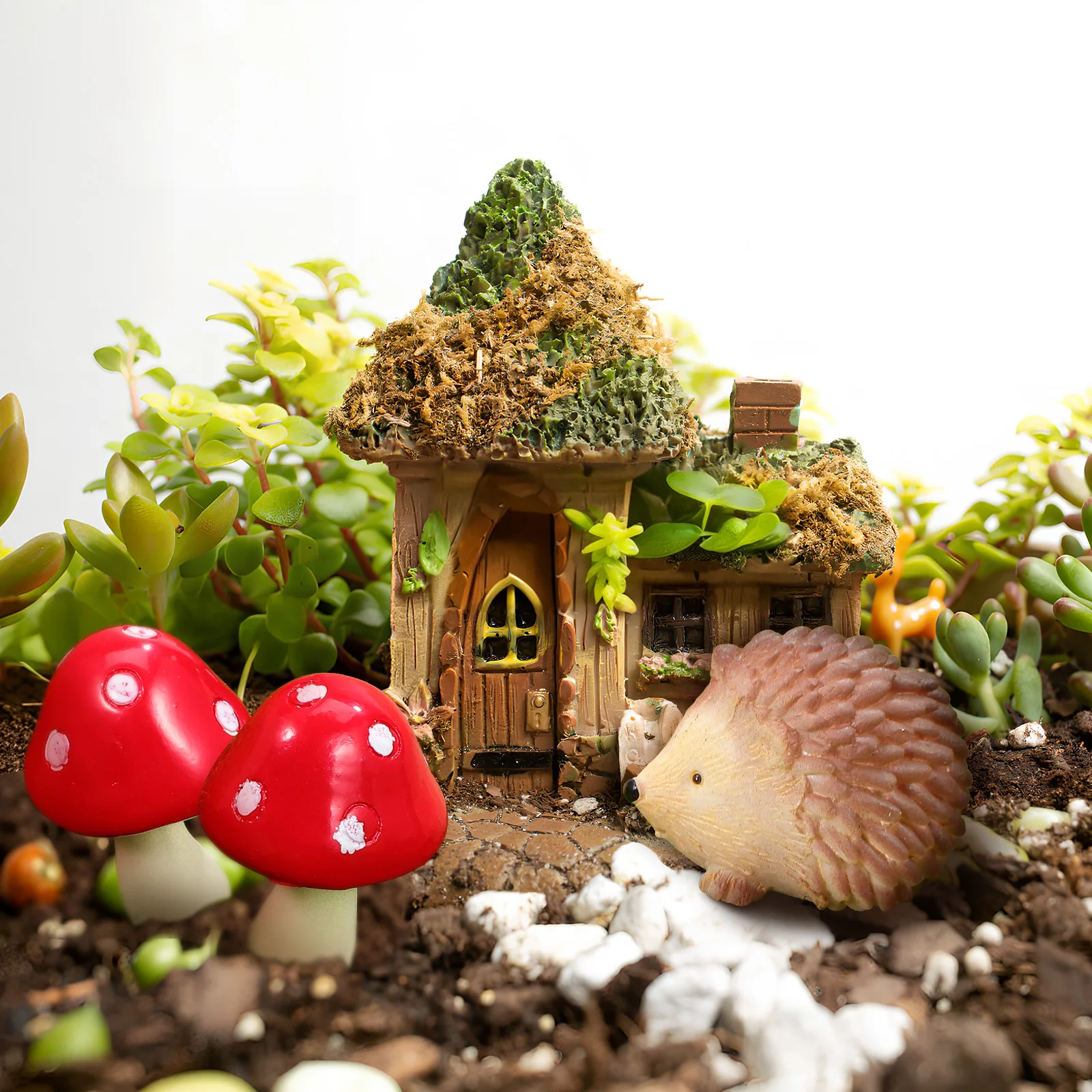 

1Set Mini Hedgehogs Mushroom Resin Miniatures Tabletop Landscape Accessories for Garden Decor Mini Resin Hedgehogs
