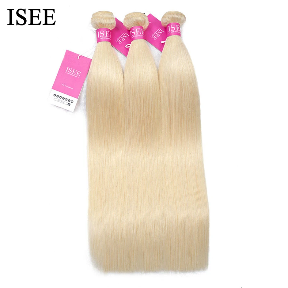 613 Straight Bundles With Closure 3 Bundles ISEE HAIR Malaysian Hair Weave Bundles Virgin Human Hair Blonde Bundles With Closure