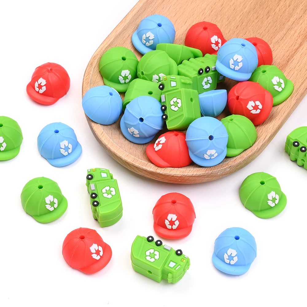 

4Pcs Silicone Focus Beads Hat Car Shape Teether Beas for Handmade Pacifier Clips Dummy Holder Accessories