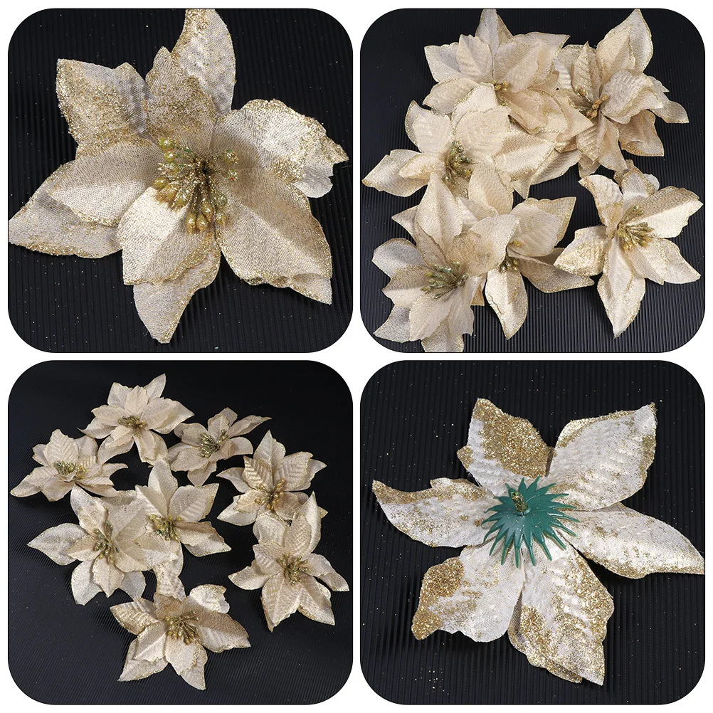 

32pcs Christmas Flower Decor Glitter Simulation Flowers For Tree Xmas Decorations Diy Crafts Festive Party Home Decoration