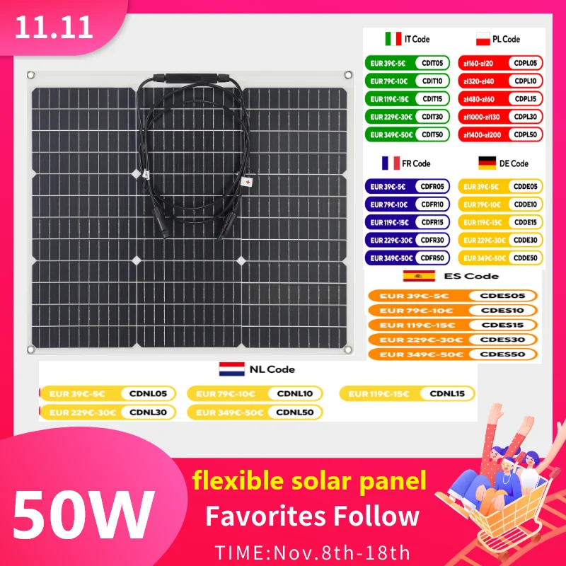 PowMr Tragbare 60 W/50 W/40 W/20 W Flexible Solar Panel Wasserdichte Outdoor Solar Panel Kits Komplette Ladung Camping Boot Power Bank