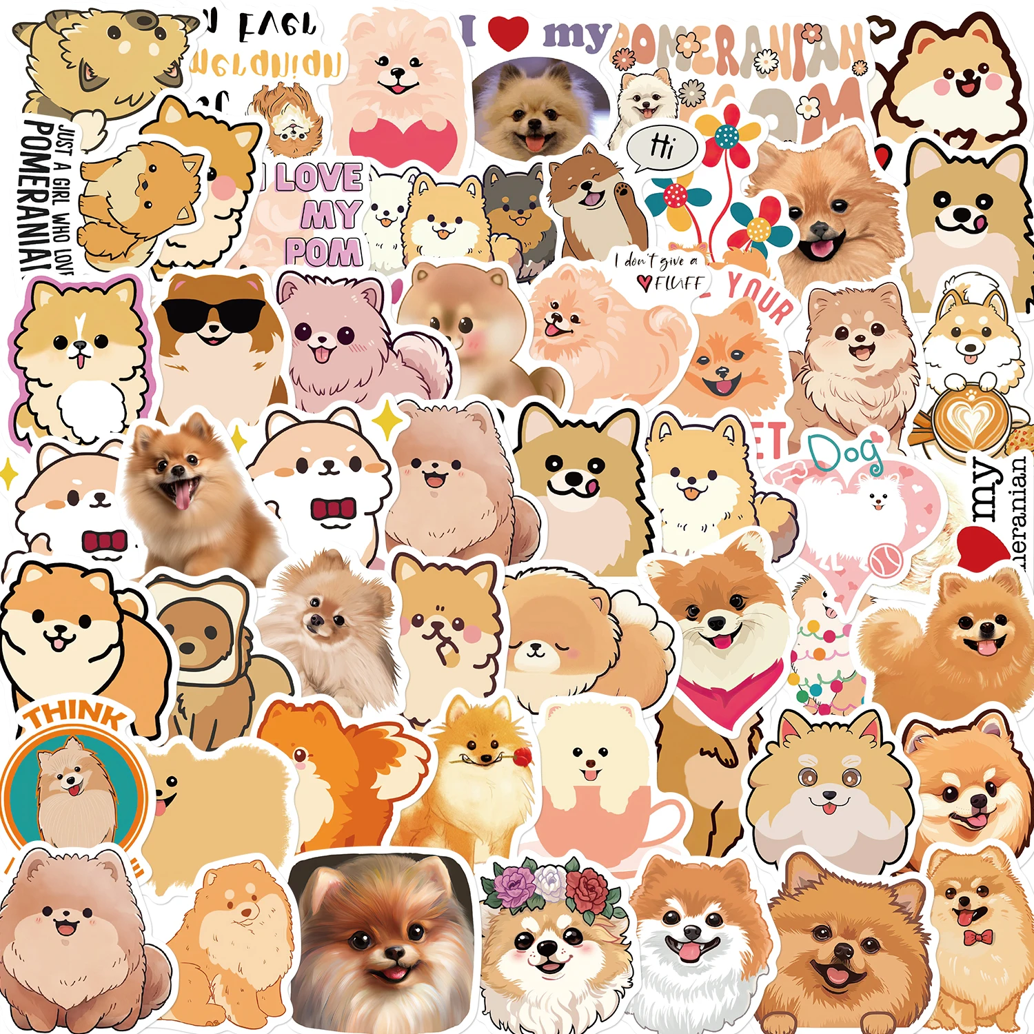 50pcs Cute Pomeranian Dog Sticker Pet For IPad Computer Luggage Laptop Phone Stickers Waterproof Vinyl Decal Toys Decor