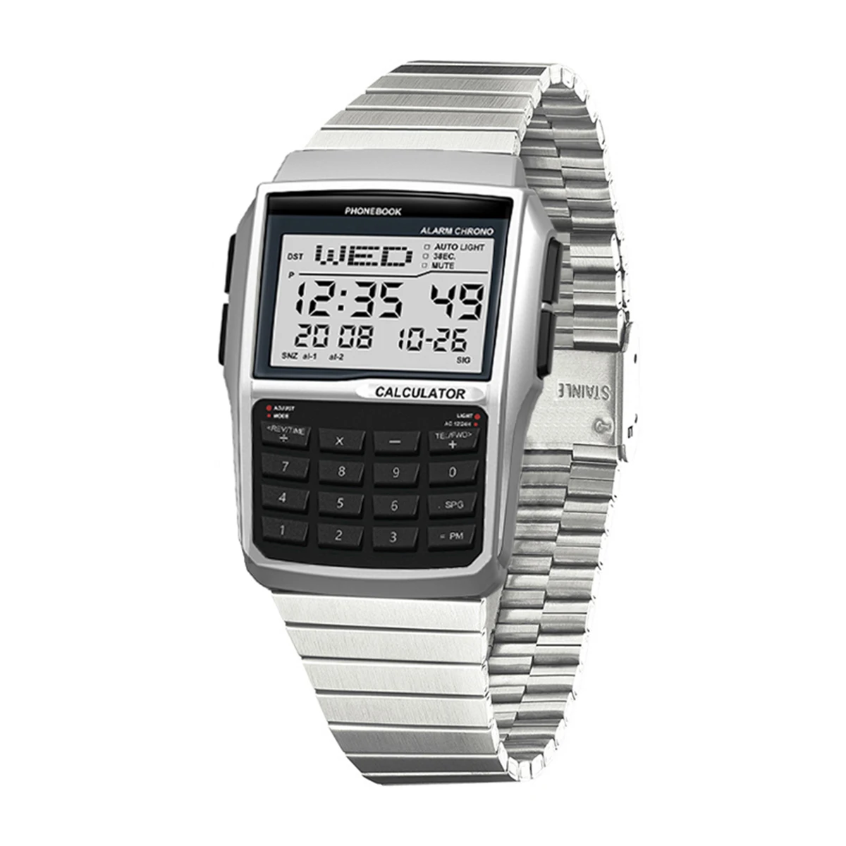 الرجال متعددة الوظائف الصمام ووتش نمط الكمبيوتر ووتش أعلى الفاخرة الصلب الفرقة ووتش البلاستيك حالة آلة حاسبة ووتش الساخن بيع