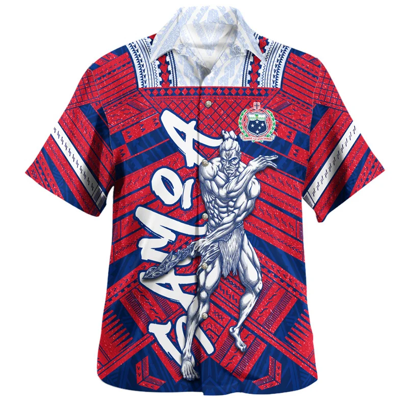 Camisa con estampado 3D de samoana americana para hombre, abrigo de brazo, camisas cortas, ropa fresca, moda de verano, Harajuku, Feliz Día de la independencia