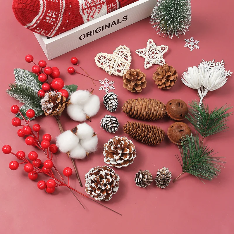 Pinecone-Accesorios de decoración navideña para el hogar, aguja de pino, adornos de árbol de Navidad para Año Nuevo, manualidades DIY, suministros