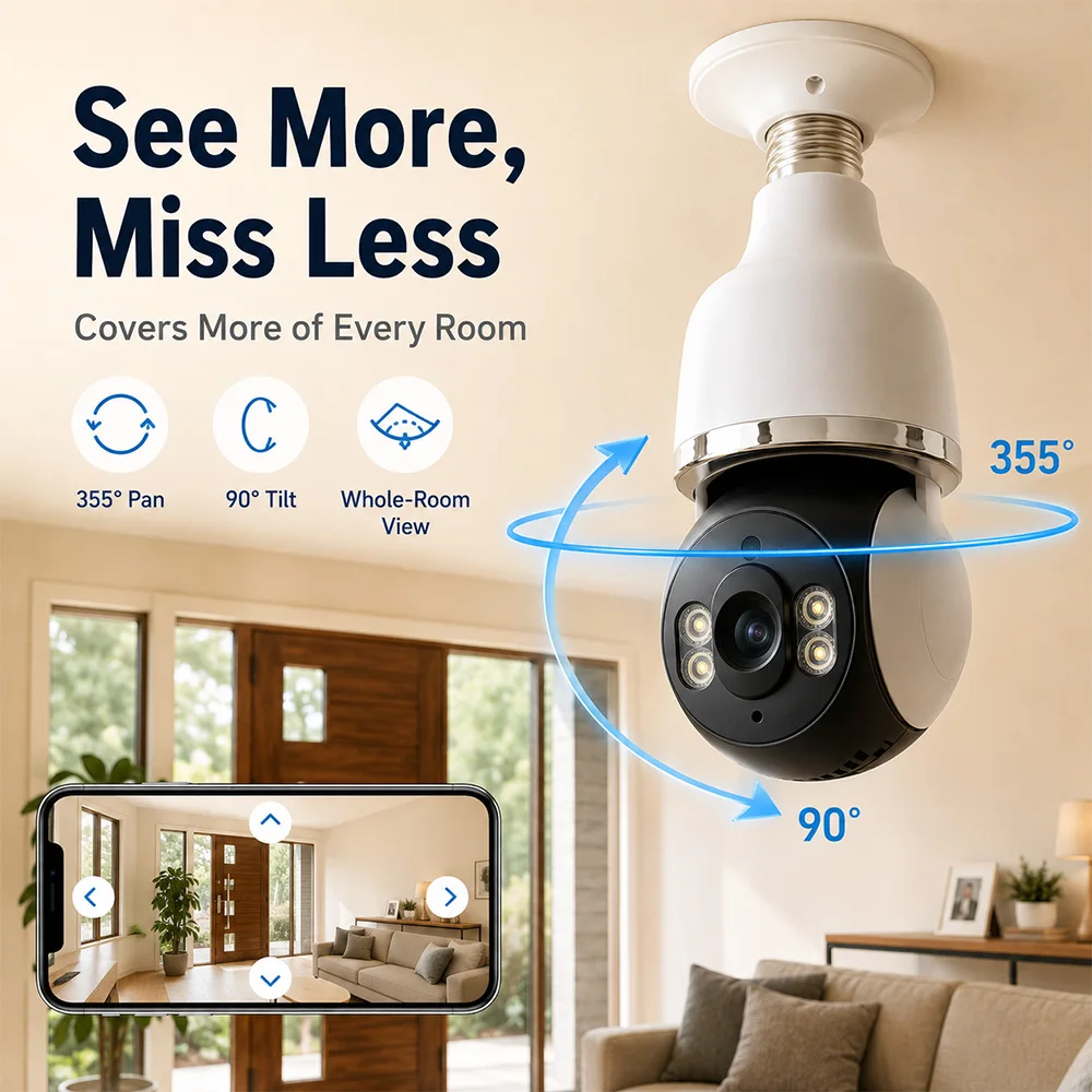 Tuya 2MP HD E27 Light Bulb Security Camera WiFi Wireless 360 Pan Tilt Night Vision Motion Detection Two Way Audio Home IP Camera