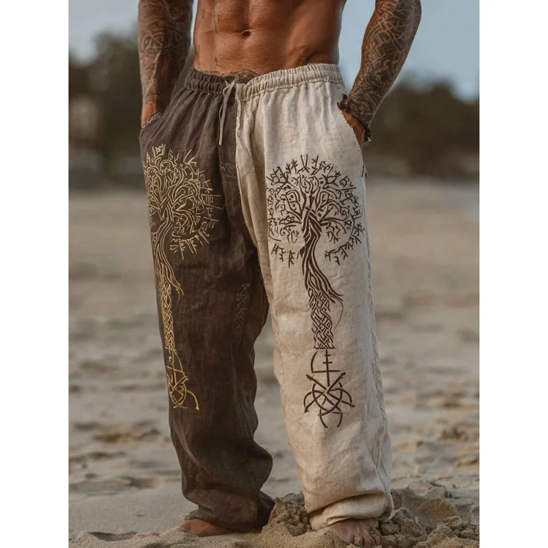 

Мужские осенние повседневные уличные брюки прямого кроя с 3D принтом викингов в стиле ретро, скандинавской мифологии, кельтский узел и Древо жизни, пляжные брюки