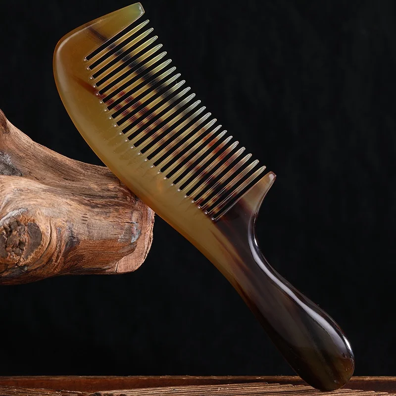 

Round Handle Comb Natural Ox Horn Hair Comb Scalp Massag Tool