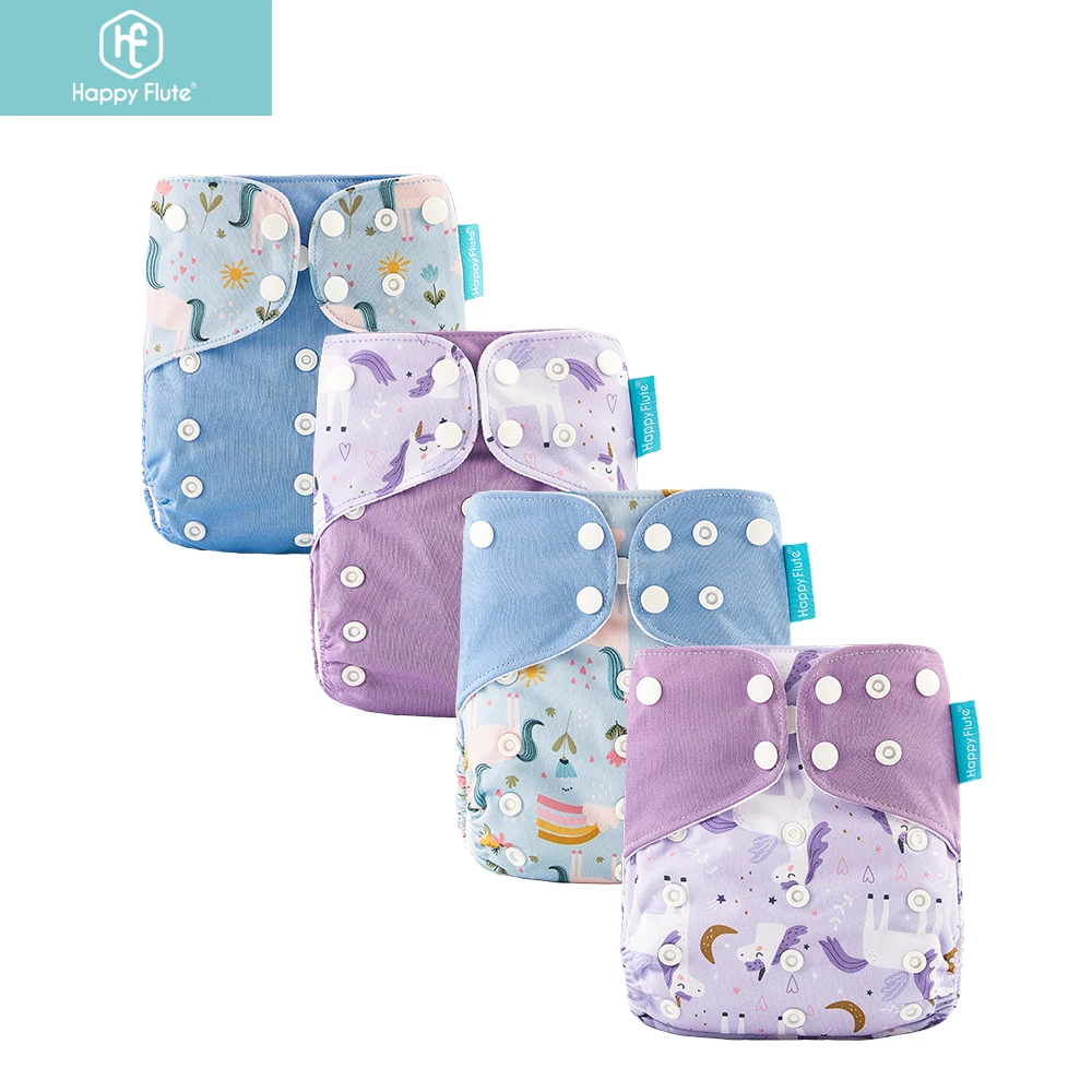 HappyFlute 4Pcs/Set 3-15kg Pocket Diaper EOC-Friendly Washable&Reusable Absorbent Adjustable Baby Ecological Nappy Cover