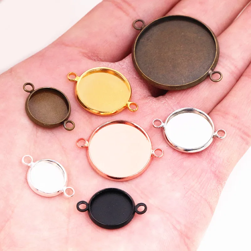 20 Stück Doppelschleifen-Anhänger-Cabochons, leere Basisfassung, Tablett, 10–25 mm Innengröße, DIY-Schmuckzubehör für Halskette, Armband