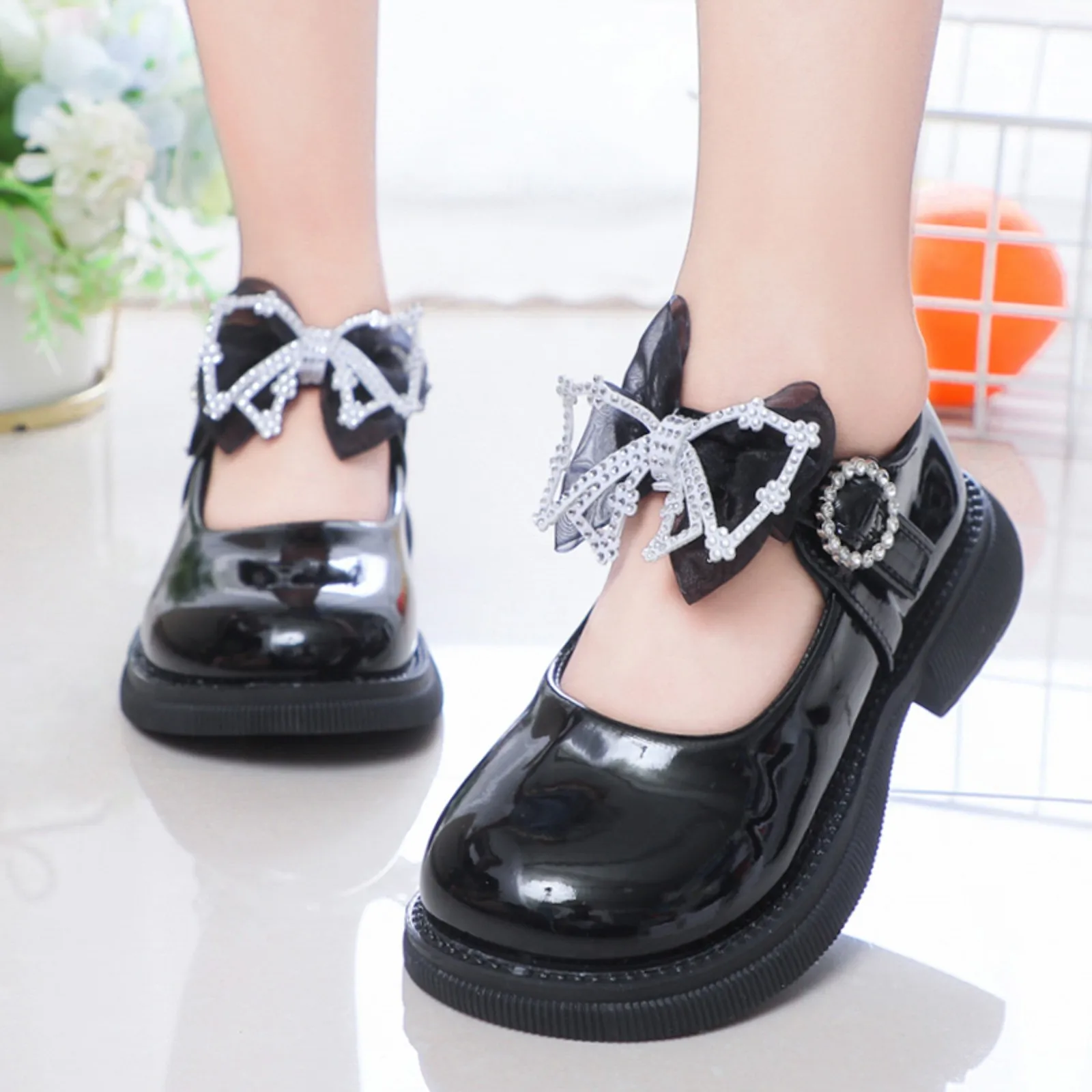 

Girls Leather Shoes for Wedding Party Black White School Shoes Children Dress Shoes Princess Sweet Kids Mary Janes Classic 26-36