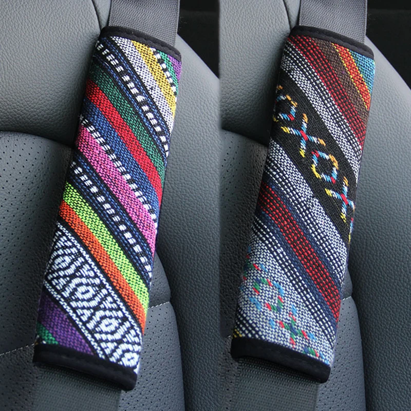 

23cm Ethnic Style Car Seat Belt Shoulder Pad Cover Cotton Hemp Non-slip Seat Safety Belt Decoration Universal Car Accessories