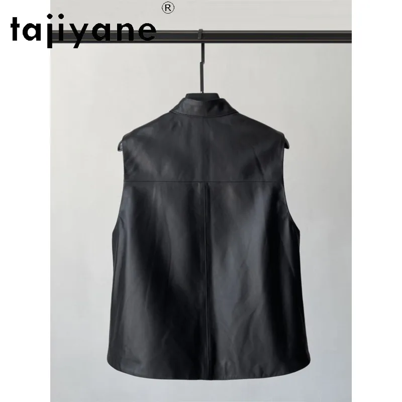 TAJIYANE Real Leather Jacket Woman Vests Chic Sheepskin Jackets for Woman Frog Button Leather Coats Embroidered Jaqueta Vintage
