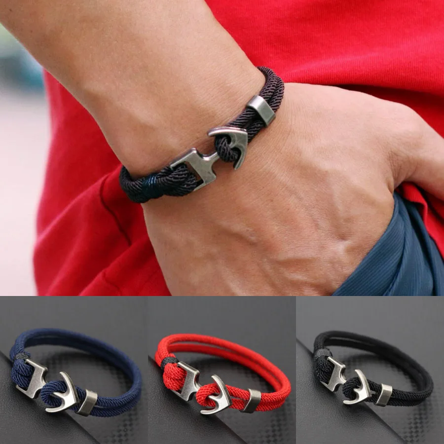 Vintage Nautical Anchor Bracelet For Men 4mm Outdoor Sports Mountain Rope Braclet Cycling Accessories Braslet Homme Tissu Joias