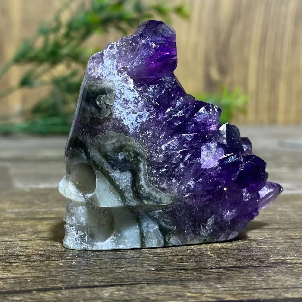 Calaveras de Cristal de Amatista Natural, Piedra de Cuarzo Mineral en Forma Libre, Calaveras de Gemas para Adornos Espirituales y Decoración del Hogar