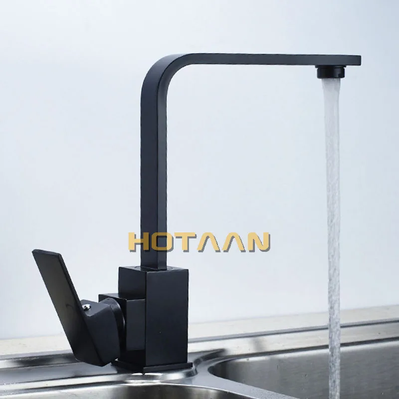 Black Square Kitchen Faucets 360 Degree Rotation Water Faucets Solid Brass oil rubbed bronze Kitchen Sink Tap Water Mixer