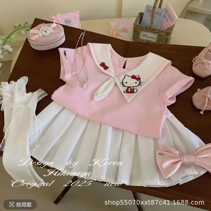 

2Pcs Hello Kittys Short Sleeve Set Sanrios Child Suit Girl Comfortable Cute Summer Leisure Children's Clothing Girls Clothes