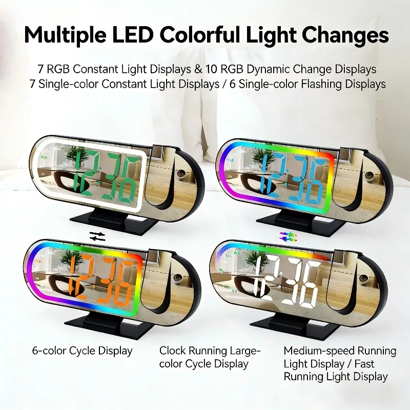 New LED Colorful Atmosphere Light Digital Projection Clock Bedroom Study Living Room Intelligent Electronic Clock