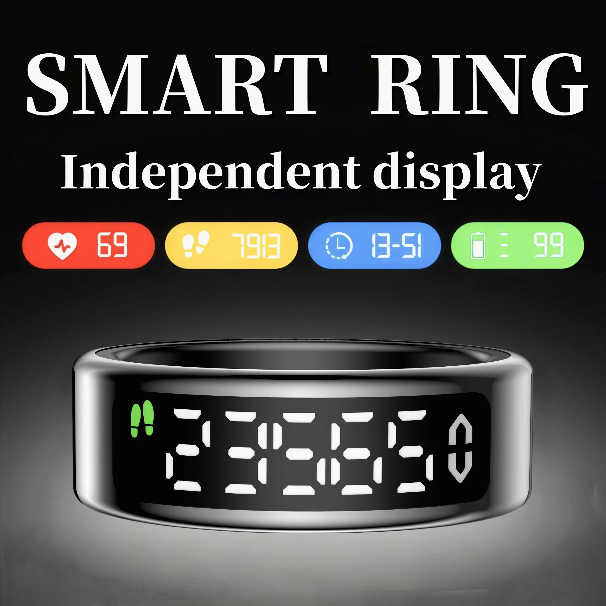 新しくアップグレードされたスマートリングにはデジタルディスプレイが搭載されています。 歩数計、睡眠モニタリング、複数のスポーツモードを提供します。