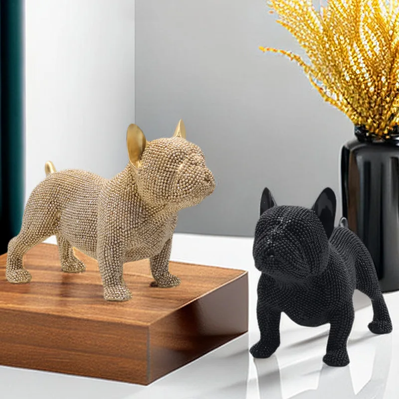 Home Decor Resin Crafts Light Luxury Nordic Style French Bulldog Resin Decoration Diamond Set Home Office Accessories Gift Set