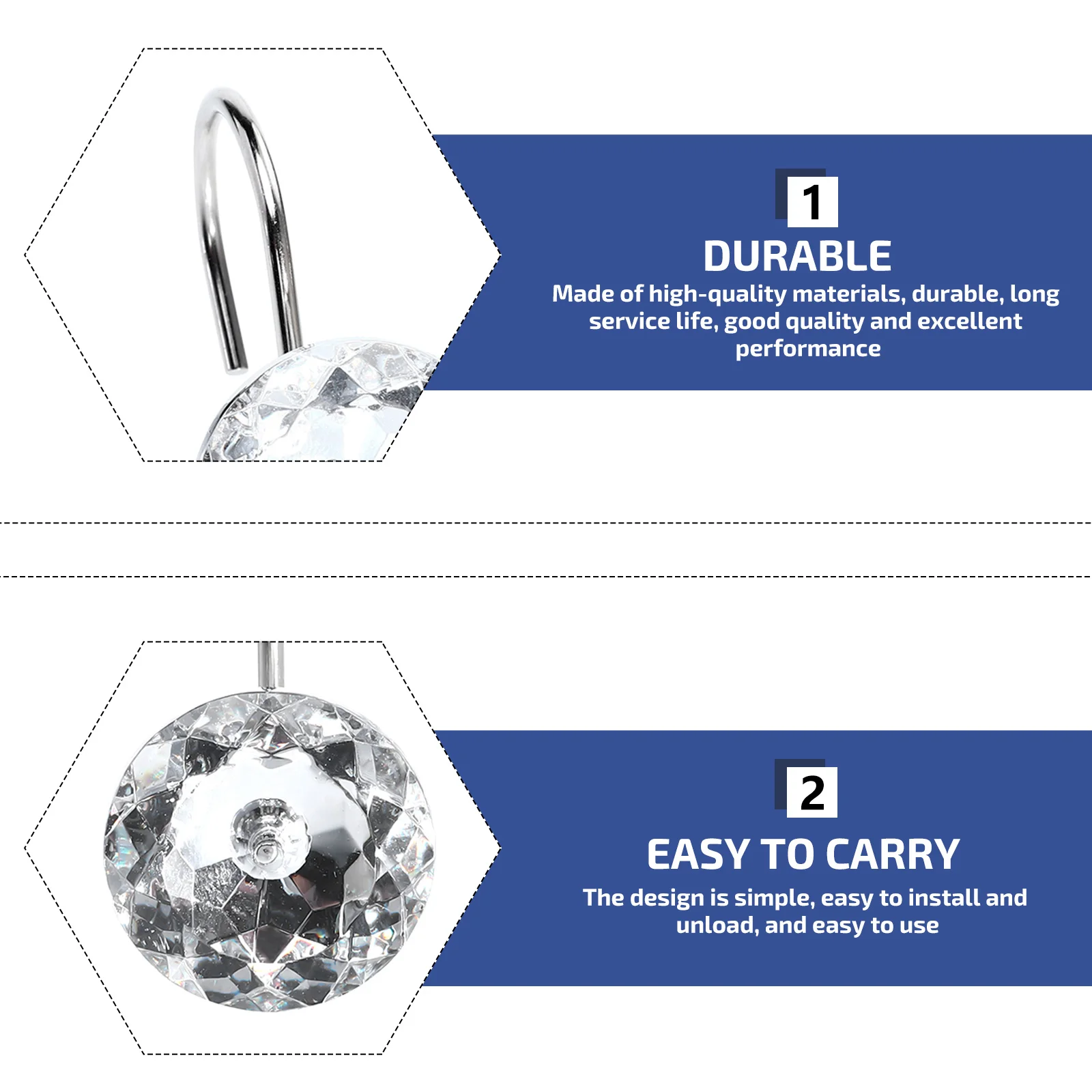 

12Pcs Acrylic Curtain Hooks Rhinestone Bathroom Shower Curtain Hangers Creative Decorative Hooks for Stylish Bathroom Use