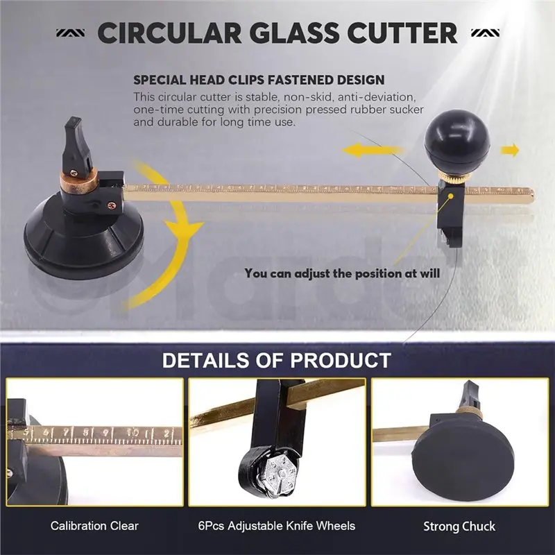 ABGH-Circular Glass Cutter, Oil Feed Carbide Tips& Pliers- 9Pcs Glass Cutting Tool Set For Mirrors Tiles Mosaic Projects