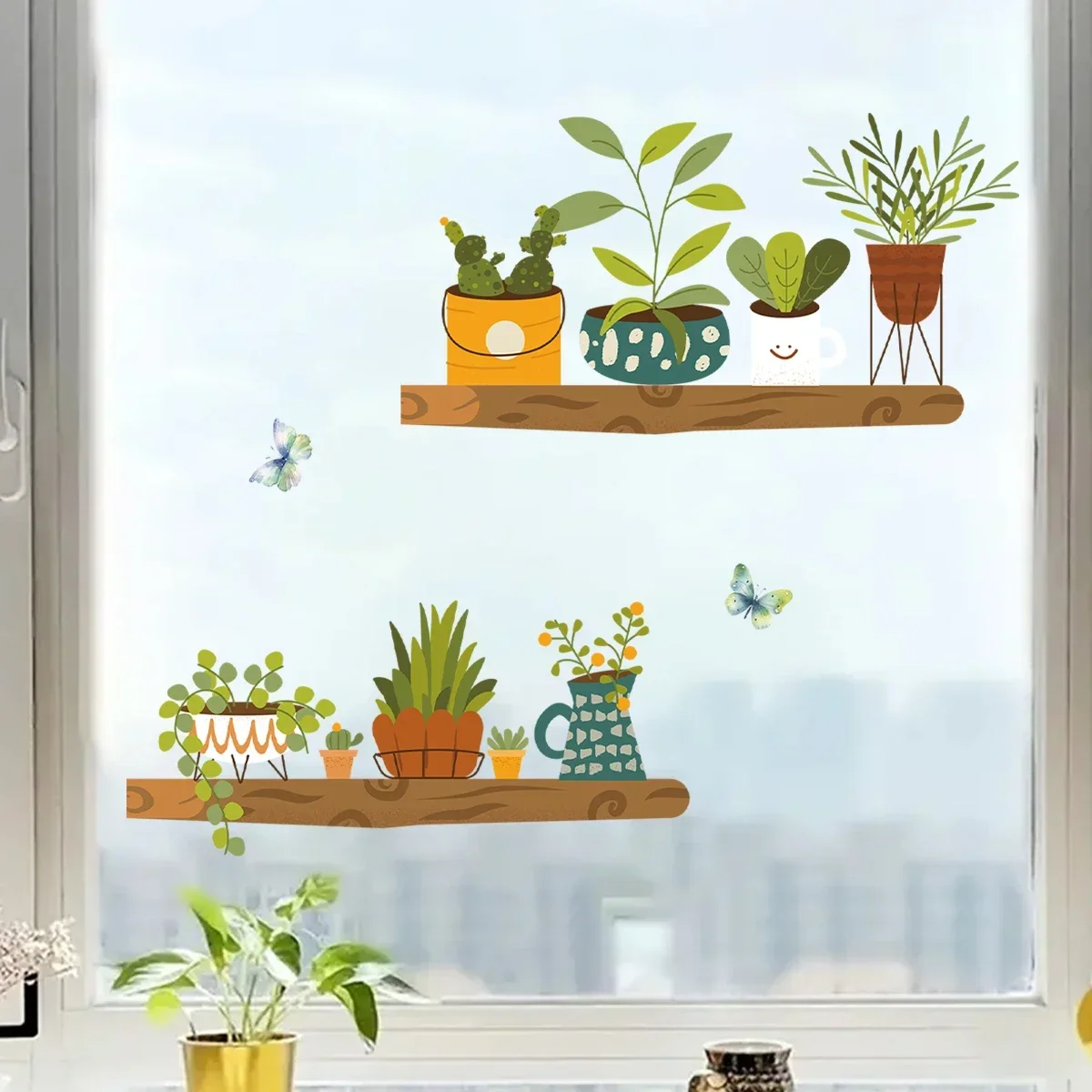 1Pc Cartoon Plant Potted Furniture Wall Sticker Home Decor Accessories Living Room Bedroom Decoration Kids Room Wall Decals