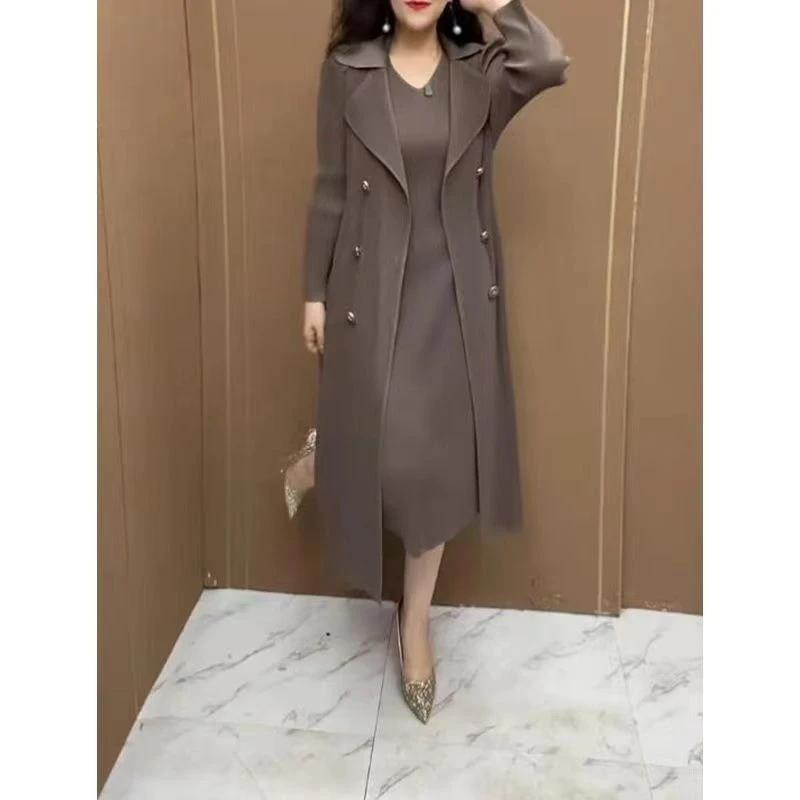 Spring Autumn Fake Two Pieces Elegant Fashion Dress Lady Long Sleeve Temperament Solid Color Vestido Women Vintage Casual Dress