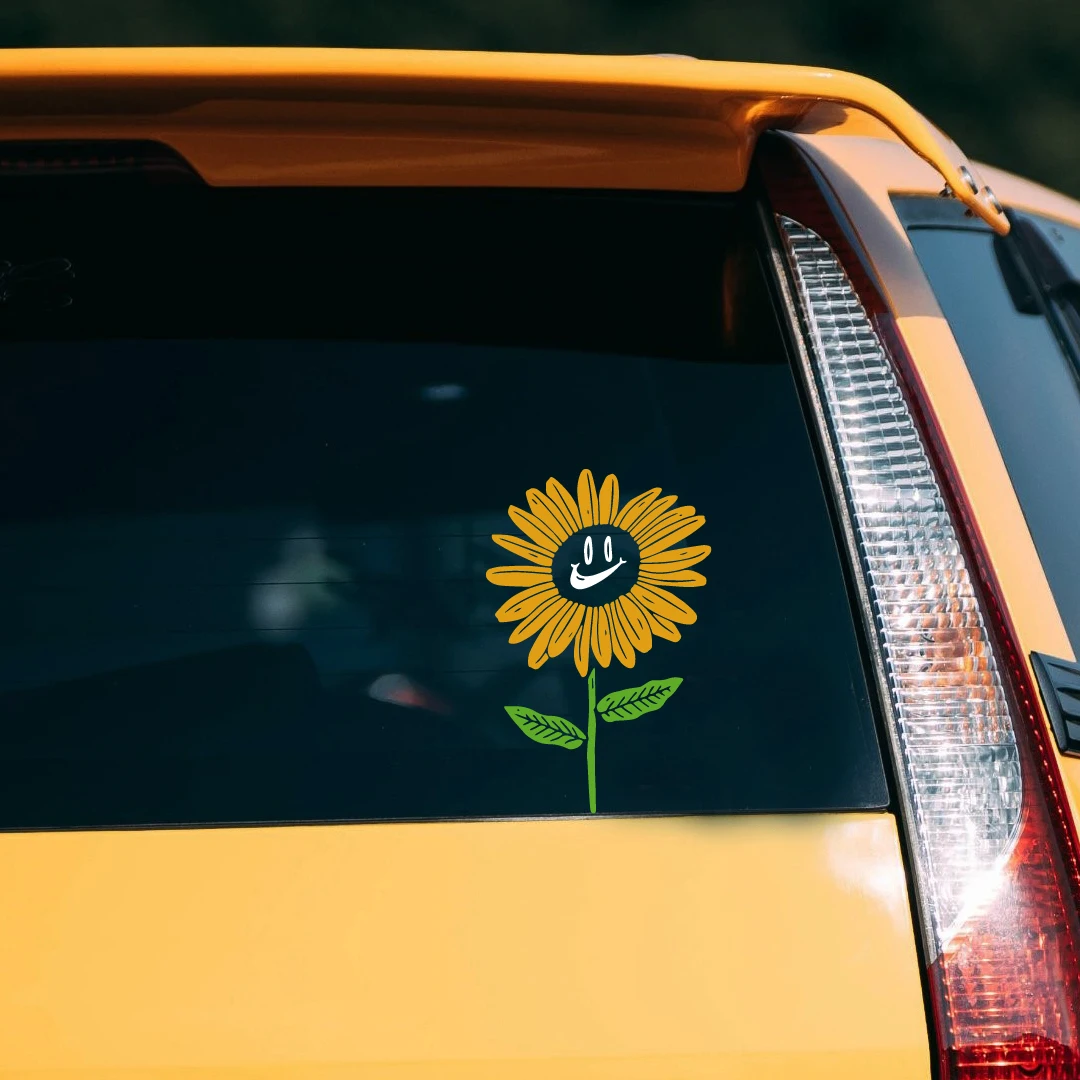 Happy sunflower creative car sticker retro window glass decoration sticker Touring car and RV waterproof and no glue left