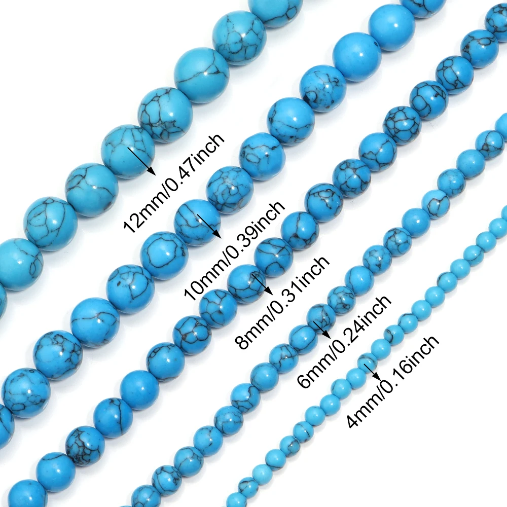 Natural Blue Turquoises Stone Beads 4/6/8/10/12mm Loose Round Gemstone Bead for Handmade Jewelry Making DIY Bracelet Necklace