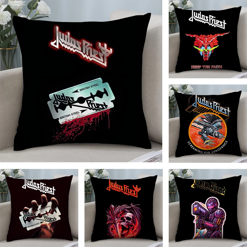 

Rock Band J-Judas P-Priest Pillow Case Short Plush Pillow Covers Sofa Decorative Gift Home Double-sided Printing Cushion Cover