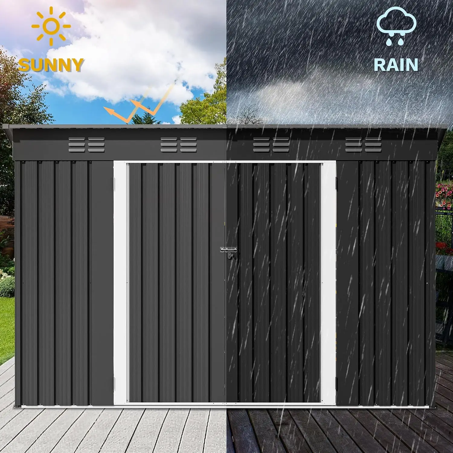 9' x 4' Outdoor Storage Shed with Windows, Lockable Double Doors, Sloped Roof, Heavy-Duty Steel Shed for Garden &, Custom - view 4