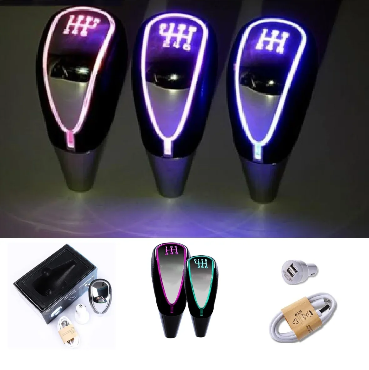 

7 colors changes Activated Gear Shift Knob Car LED Light Cigarette Lighter Charger Fit For Honda Toyota Nissan Mitsubishi Ford