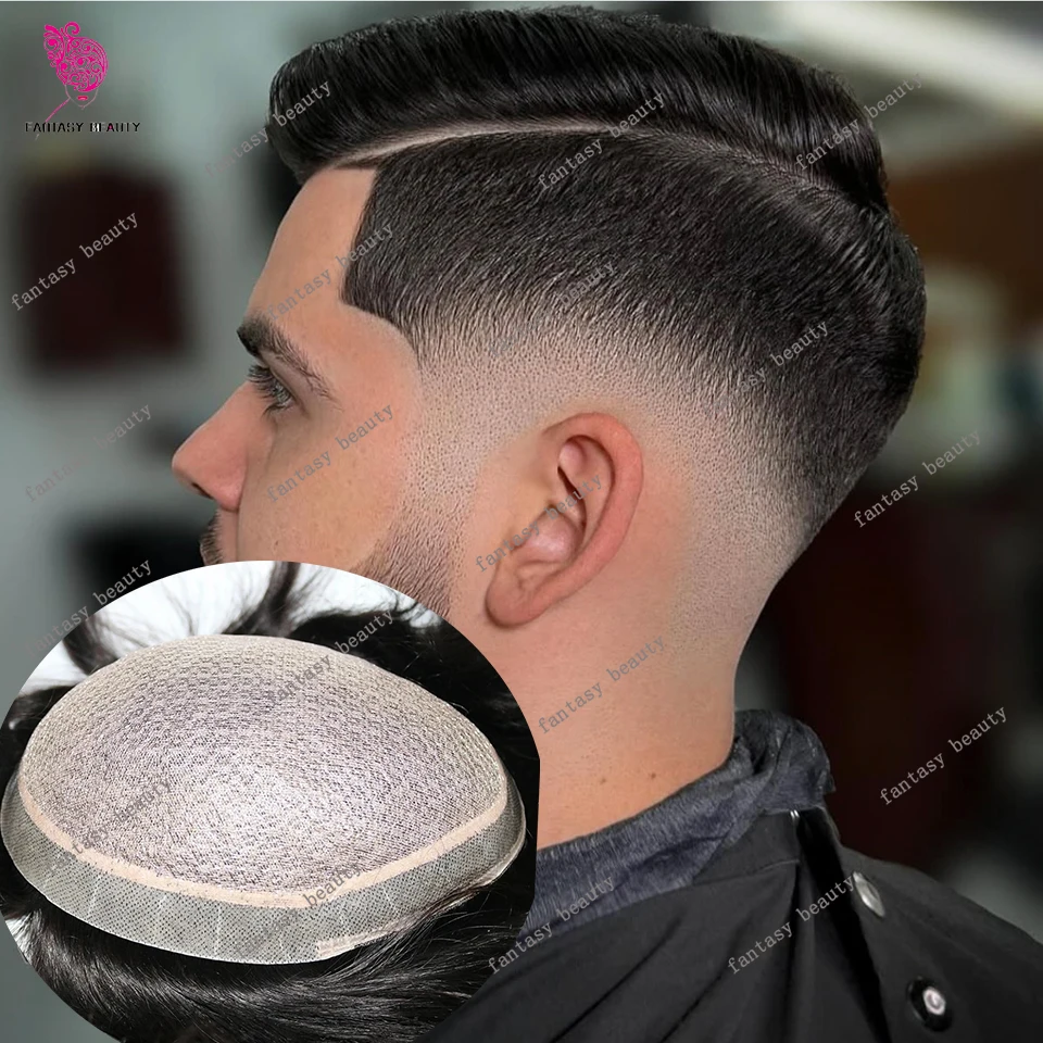 

Натуральный черный шелковый верхний базовый мужской парик из человеческих волос, супер прочный дышащий швейцарский кружевной парик с отбеленными узлами, мужской парик, капиллярные протезы