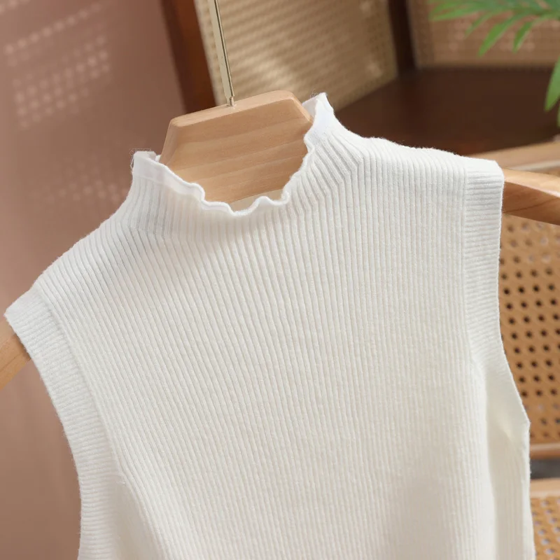 Pullover senza maniche con colletto floreale classico estivo Maglia da donna in lana imitazione fine Top morbidi di alta qualità in stile europeo