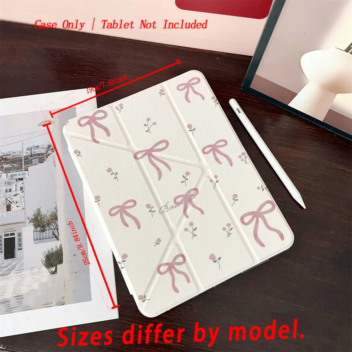 حافظة iPad Sweet Y-Fold بفيونكة وردية وزهور صغيرة وردية لهاتف Apple iPad Pro 11/12.9 Air 3/4/5 Mini 5/6 8th-10th Gen #6