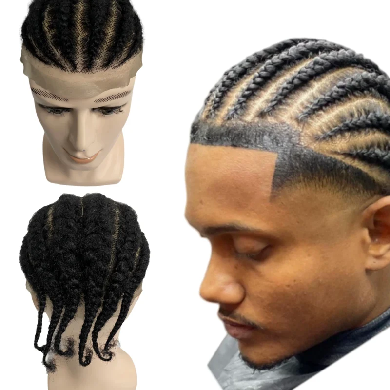 

Бразильские афро-кукурузные косы Virgin Replacement Root 1. # Цвет 8x10 Полный кружевной парик для мужчин