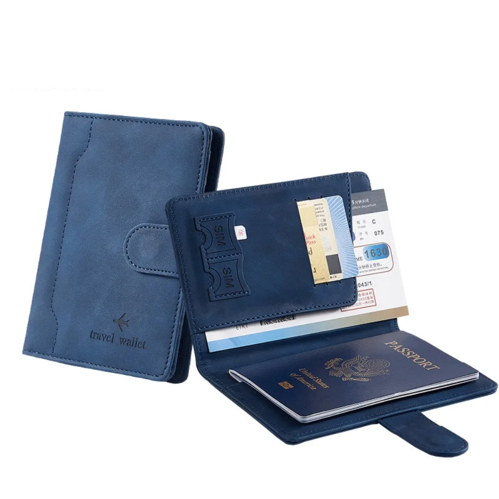 

with SIM Card Slots Passport Cover Multifunction Magnetic Buckle Leather Passport Holder Airplane Check-in Card Case