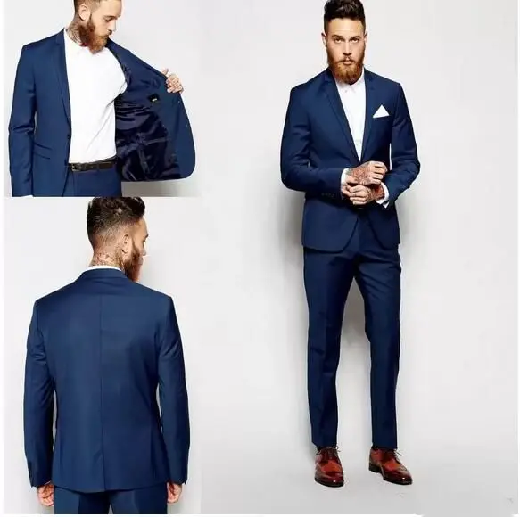 

Groom Tuxedos Groomsmen Dark Blue Vent Slim Suits Fit Best Man Suit Wedding Men's Suits Bridegroom Groom Wear (Jacket+Pants)