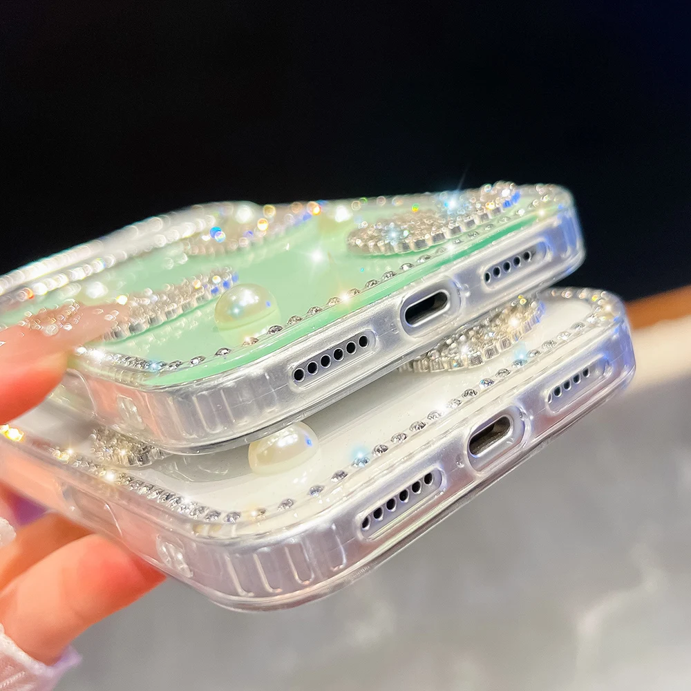 الفاخرة بريق بلينغ حجر الراين اللؤلؤ ثلاثية الأبعاد الحب القلب قضية الهاتف آيفون 17 16 15 14 13 برو ماكس 17 الهواء 16E غطاء #5