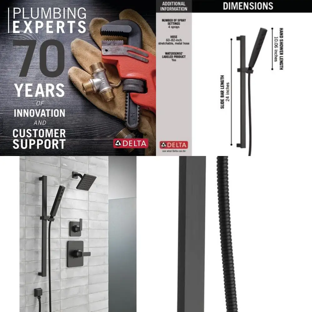 

Matte Black Handheld Shower with Slide Bar, Detachable Head, and Hose, Faucet Single Spray H2O Kinetic 51567-BL