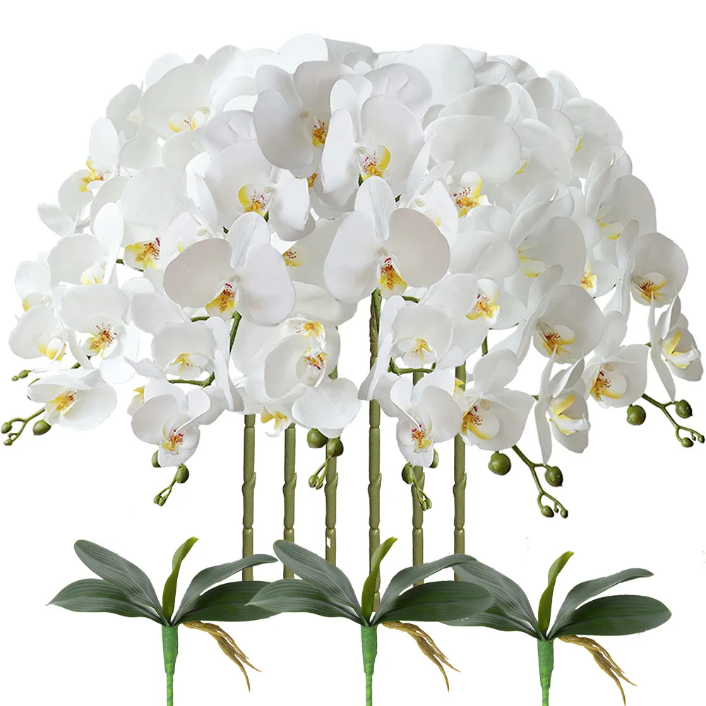 2PCS Artificial Flowers Orchid Set Real Touch 69cm Tall 9 Heads Fake Phalaenopsis Flower Vase Fillers Home Wedding Indoor Decor