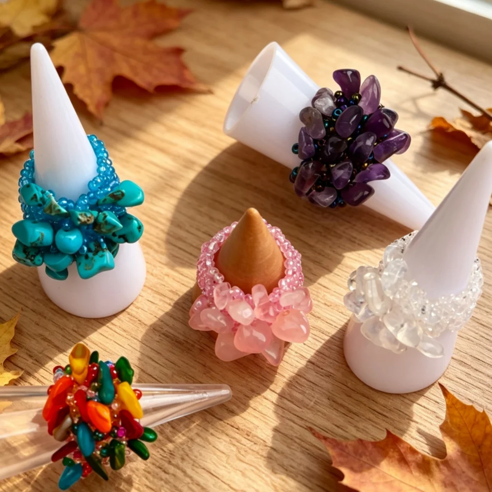 9/18/27Pcs Classic Handmade Chip Stone Elastic Ring For Women Colorful Seed Beads Woven Mix Bohemian Jewelry Daily Party Gifts