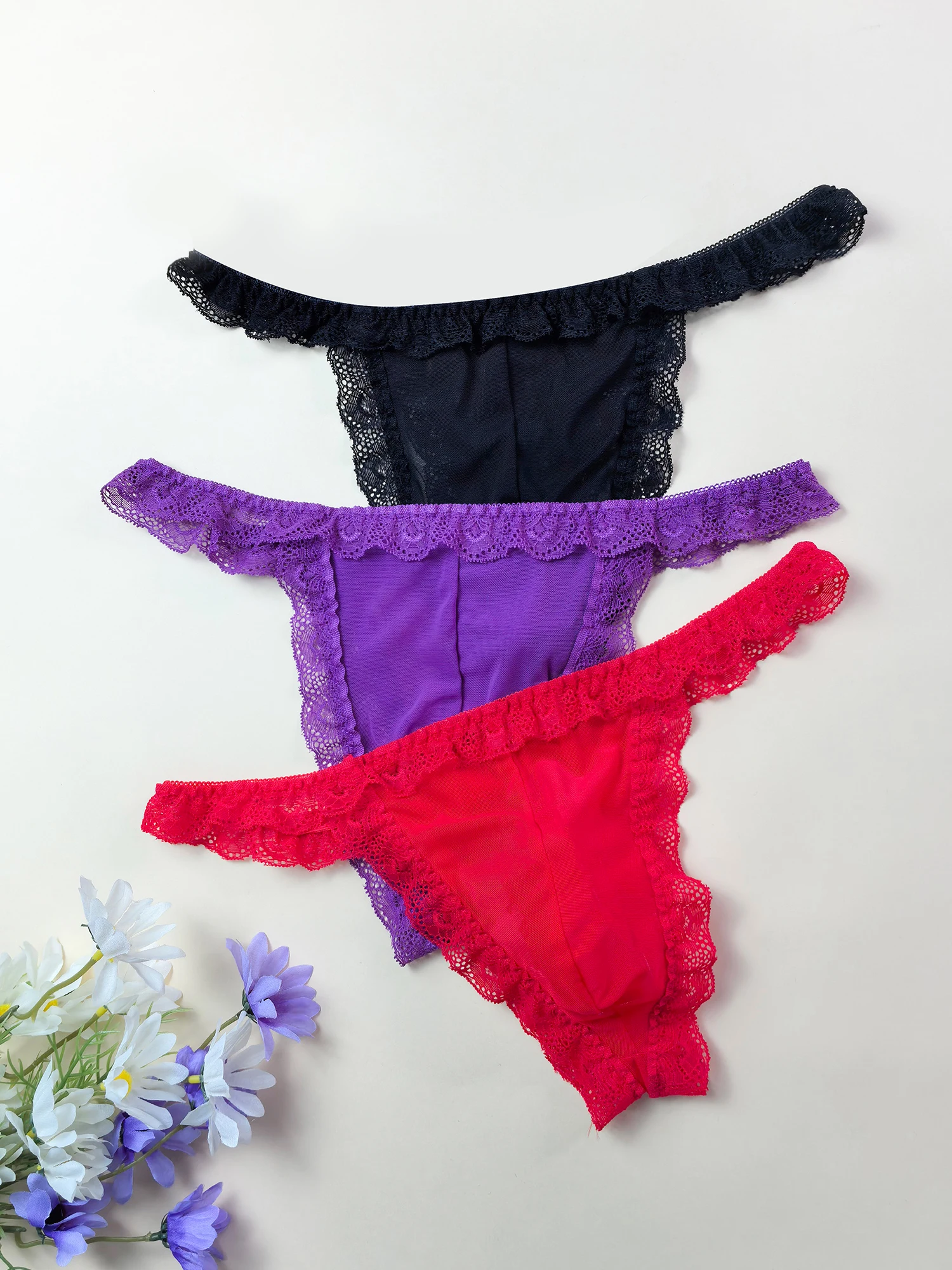 

Men's Sexy Lace Low Rise Briefs Seamless Ice Silk Underwear Breathable Quick Dry Soft Comfort Male Daily Panties Shorts