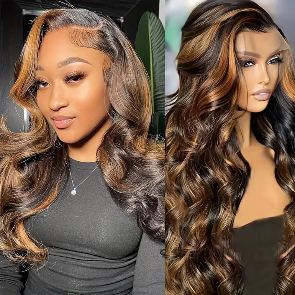 Body Wave Highlight 13 × 6 ลูกไม้ด้านหน้าวิกผมผมมนุษย์โปร่งใส 220 ความหนาแน่น Pre Plucked Ombre วิกผมลูกไม้ด้านหน้าด้านหน้าสําหรับผู้หญิง 1B30