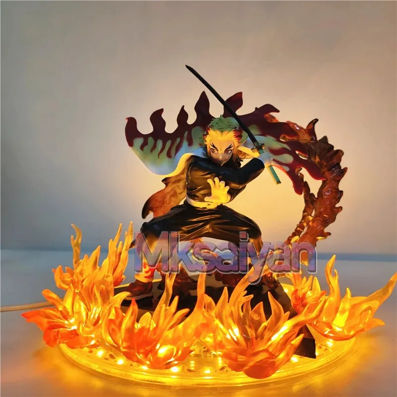 Demon Slayer Rengoku Kyoujurou Anime Figures Fire Led Scene DIY PVC Action Figure Toys Kimetsu no Yaiba Figurine  Doll 14cm - view 6