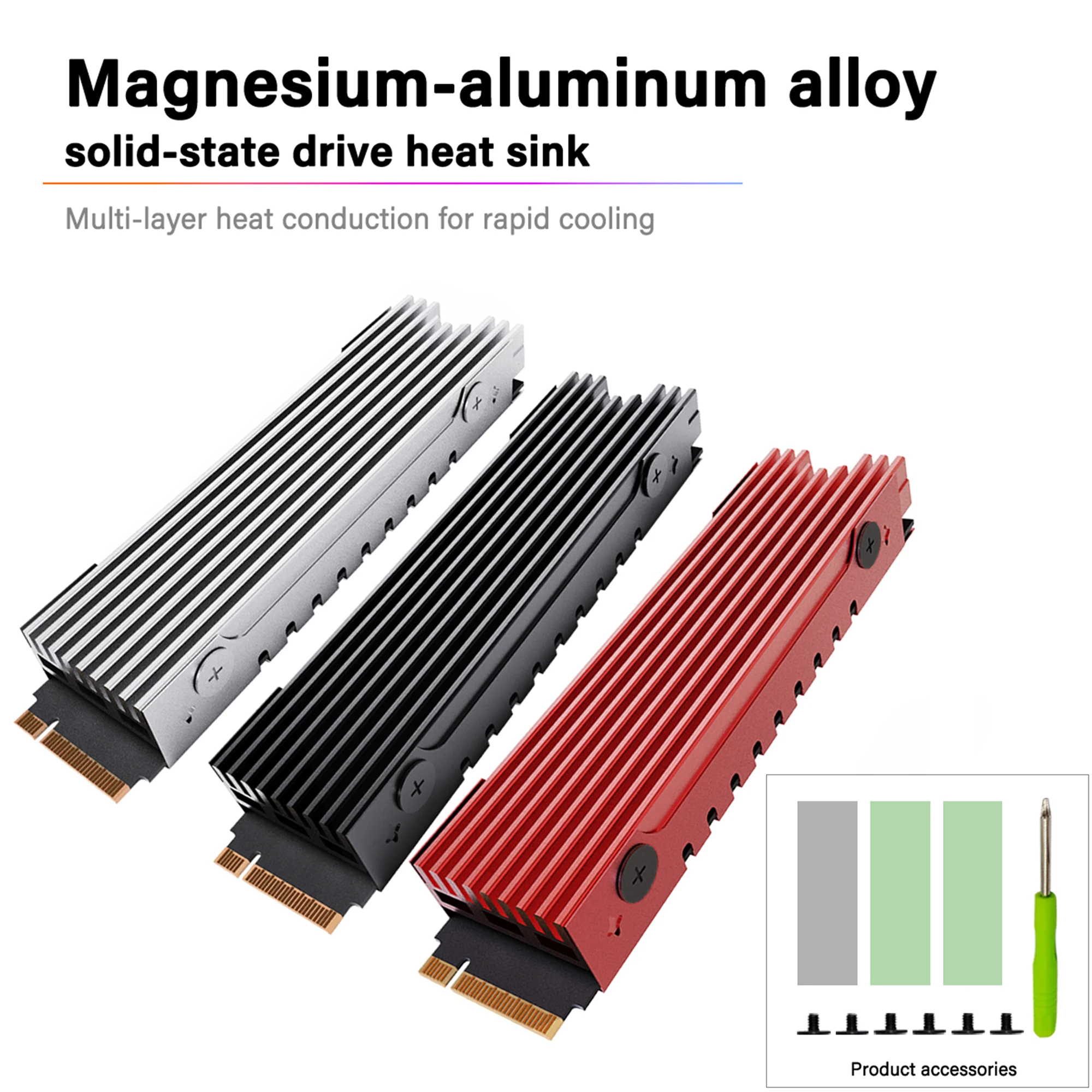 M.2 NVMe SSD Heatsink Dual-Sided Cooling Magnesium Aluminum Alloy Heat Sink for PCIe 4.0 5.0 M.2 2280 SSD Cooler Radiator