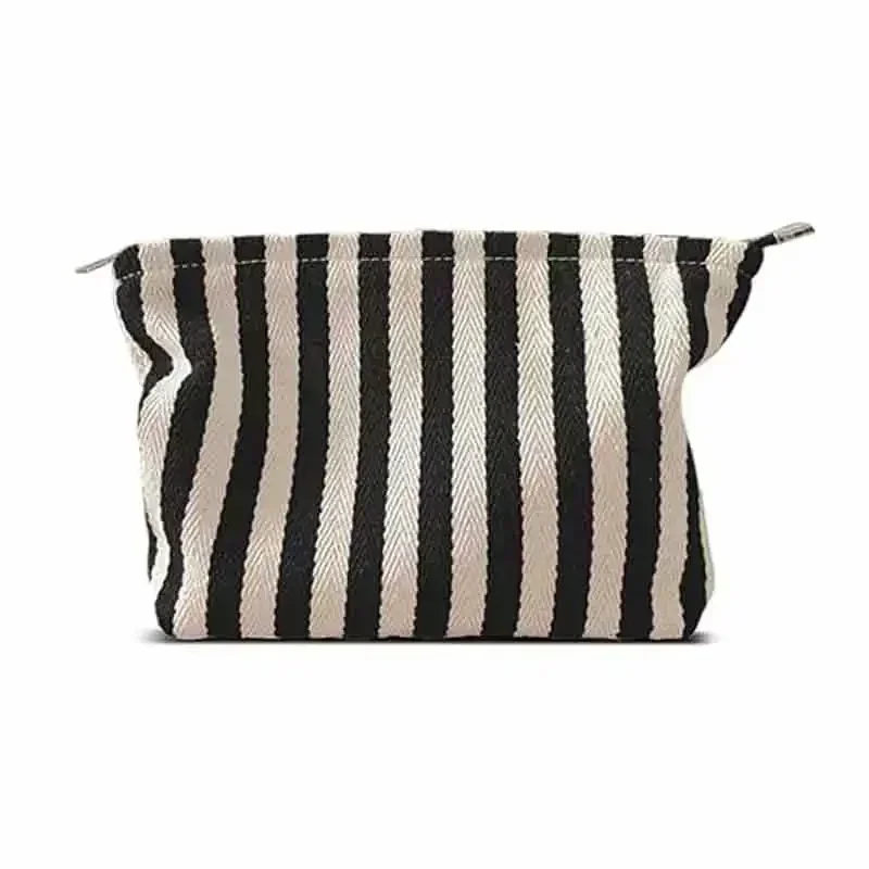 CHX01 Large Stripe Makeup Bag Cosmetic Toiletry Travel Pouch, Purse Organizer, Canvas Lined