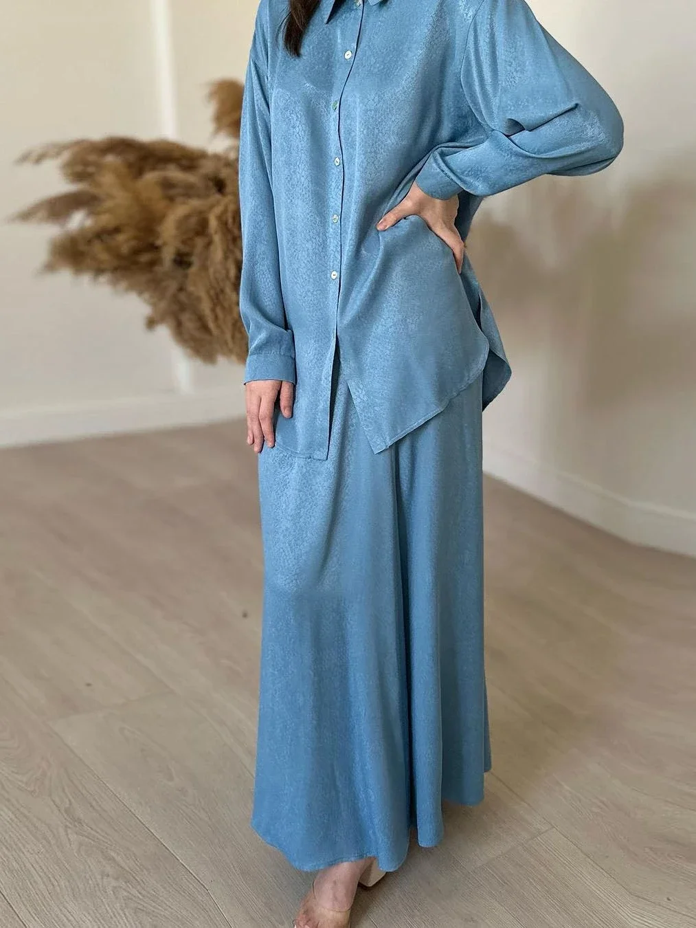 Ramadan Two Piece Sets Shirt &Pants Women Muslim Suits Shirt Blouse Musulman Ensembles Moroccan Kaftan Islamic Dress Sets